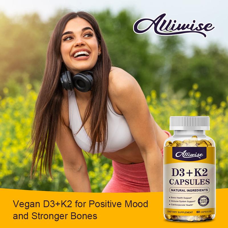 Vegan Vitamin D3 + K2 Soft Gel Capsules Supports Calcium for Stronger Bones & Immune Health VC&VK Complex Dietary Supplement for Adults