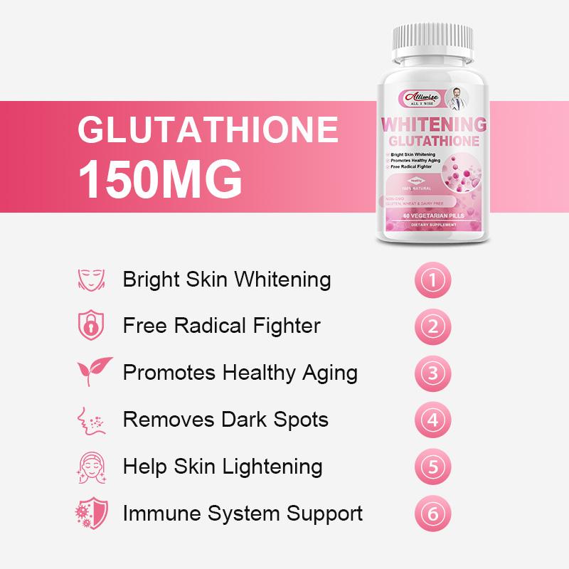 Alliwise Reduced Glutathione Whitening Pills with Vitamin C Antioxidant for Aging Defense, Immune System