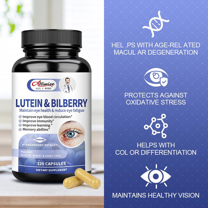 Alliwise Lutein and Zeaxanthin Bilberry Supplements Eye Health Vitamins for Eye Care Blue Light Macular, Red Eyes & Dry Eye