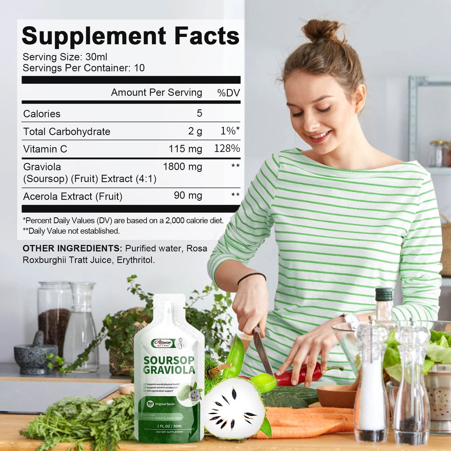 Alliwise Soursop Graviola Liquid 1800mg for Cell Support & Regeneration, Immune Boost, High Absorption Soursop Bitters Drink