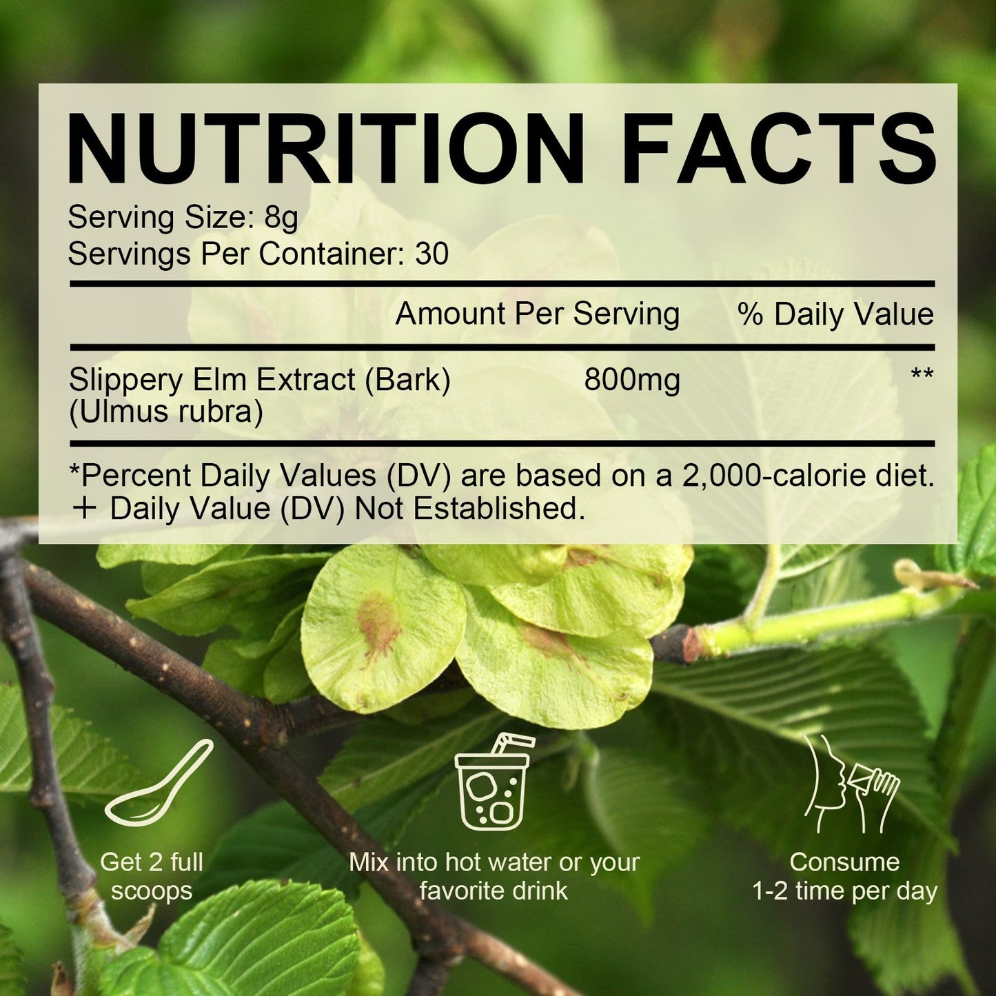 Pure Slippery Elm Powder Natural Herbal Supplement Supports Intestinal Mucous,Helps Soothe The Throat and Coughing