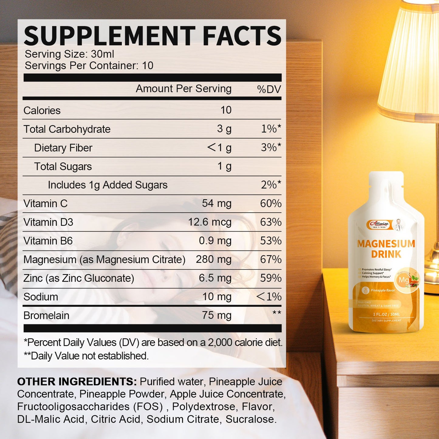 Magnesium Citrate Liquid 280mg Magnesium Drink Oral Solution with Vitamin, Zinc & Sodium Bromelain, Essential Magnesium Supplement Support Immune, Bone Health and Zzz, Pineapple Flavor, 10 Fl Oz