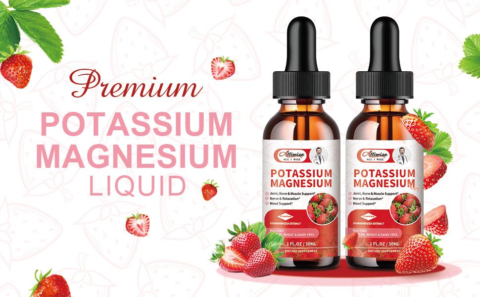 2 Pack Potassium Magnesium Supplement Liquid Drops Strawberry Flavor