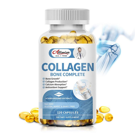 Alliwise Bone Collagen Capsules Calcium & Collagen Build Strong Bones Helps Maintain Healthy Joints Supports Nails, Hair and Digestive Health