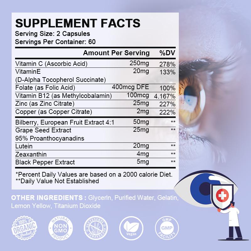 Alliwise Eye Vitamins Lutein, Zeaxanthin & Bilberry Extract Supports Eye Strain, Dry Eyes, and Vision Health Carotenoids Promotes Better Sleep
