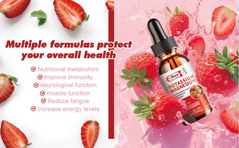 2 Pack Potassium Magnesium Supplement Liquid Drops Strawberry Flavor
