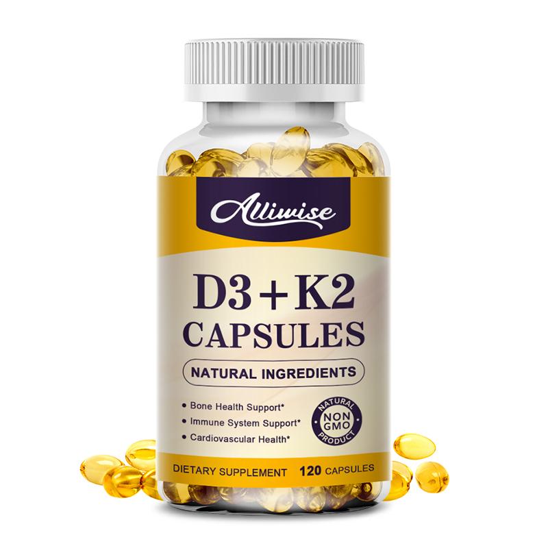 Vegan Vitamin D3 + K2 Soft Gel Capsules Supports Calcium for Stronger Bones & Immune Health VC&VK Complex Dietary Supplement for Adults