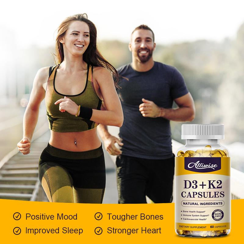 Vegan Vitamin D3 + K2 Soft Gel Capsules Supports Calcium for Stronger Bones & Immune Health VC&VK Complex Dietary Supplement for Adults