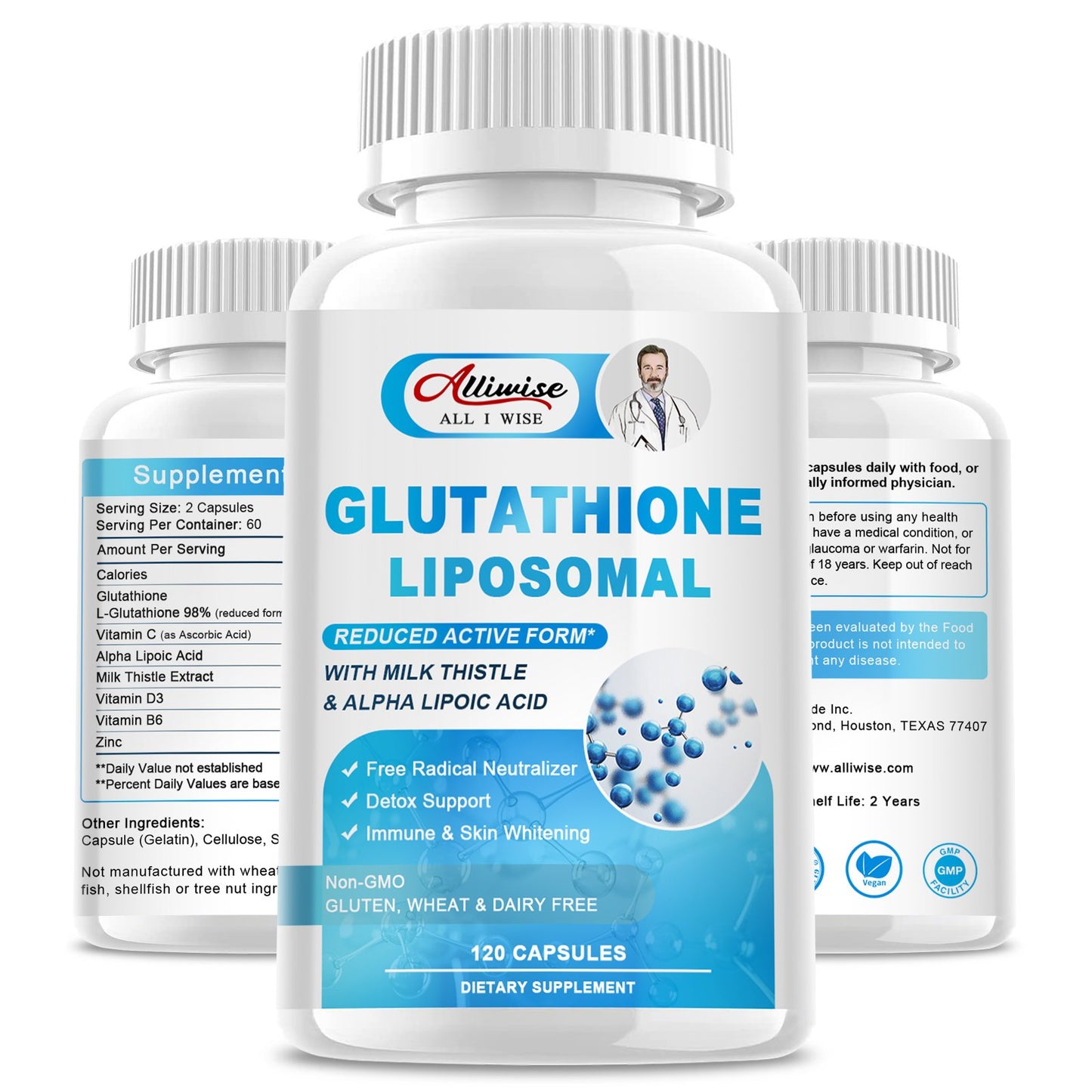 Alliwise Glutathione Liposomal Non-GMO Dietary Supplement