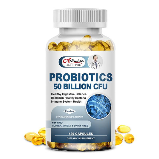 Alliwise Digestive Probiotic Capsules 50 Billion CFU Daily Supplement Supports Immune/Digestive/Prostate/Gut Health and Respiratory Health For Man & Woman