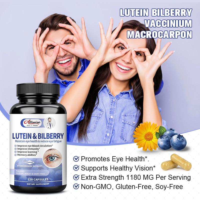Alliwise Lutein and Zeaxanthin Bilberry Supplements Eye Health Vitamins for Eye Care Blue Light Macular, Red Eyes & Dry Eye