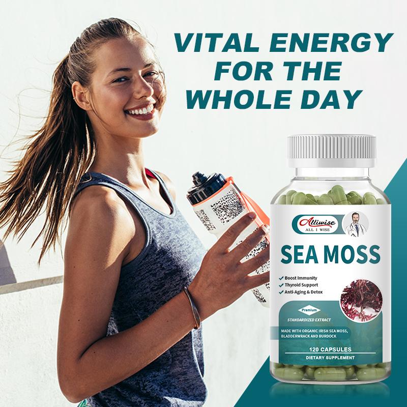 Alliwise Sea Moss Food Supplement Irish Sea Moss, Bladderwrack, Burdock Root For Energy Gut Health Skin & Joint Support ,Promote Overall Health & Immunity