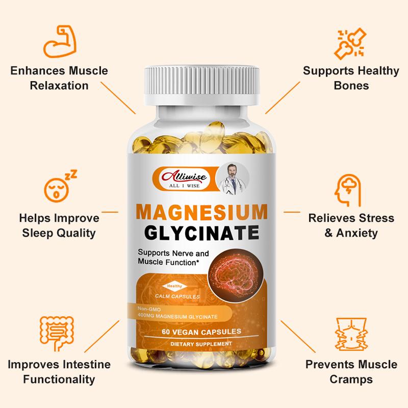 Magnesium Glycinate 400mg Mineral Capsules Sleep Mood Support