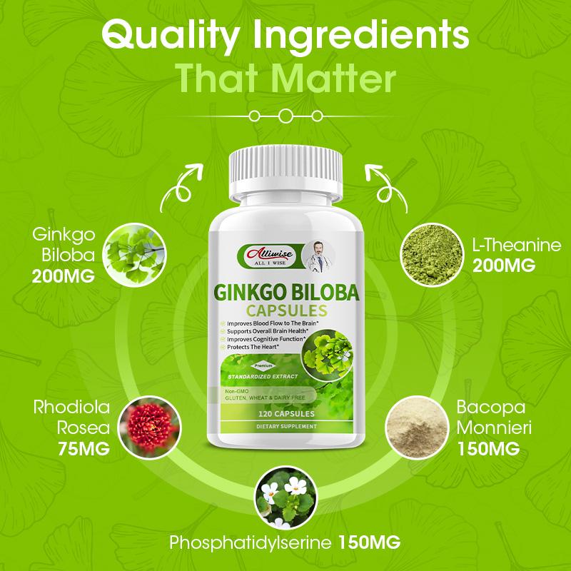 Alliwise Ginkgo Biloba Vegetarian Capsules Extra Supports Brain Function Memory Support
