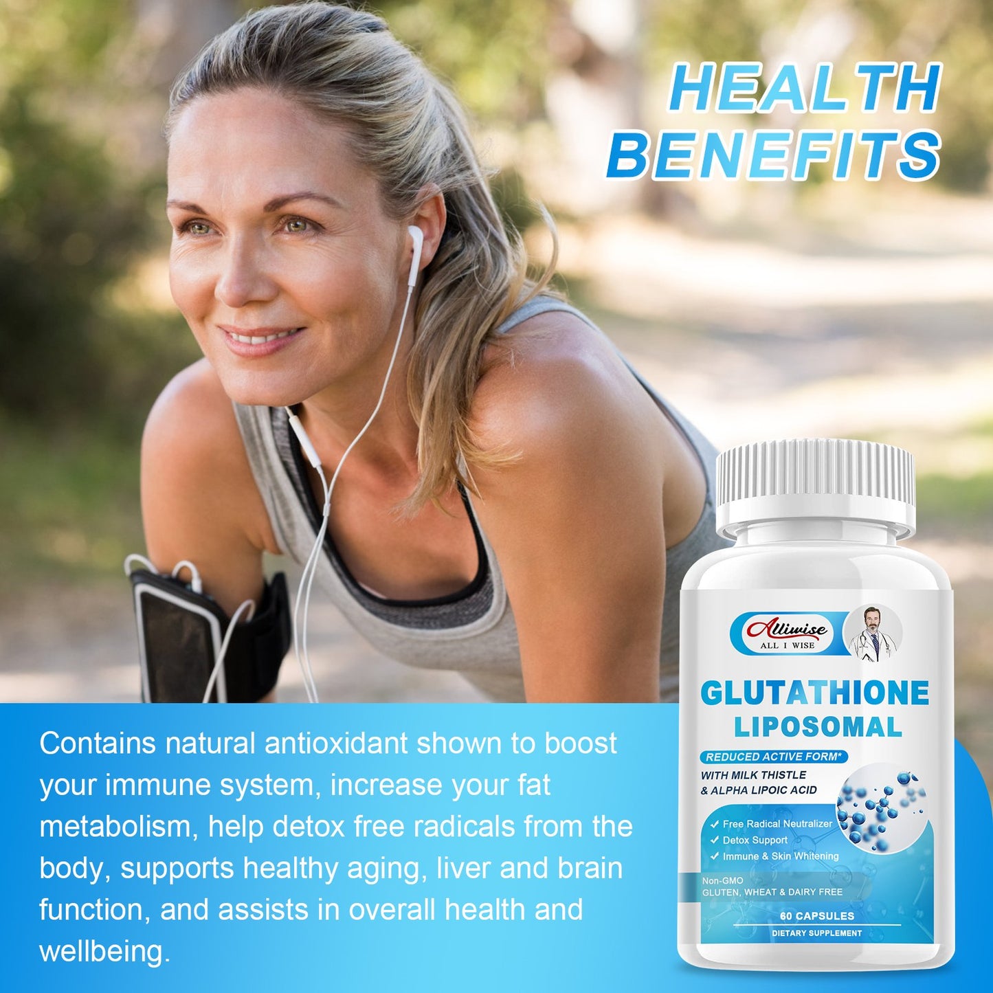 Alliwise Glutathione Liposomal Non-GMO Dietary Supplement
