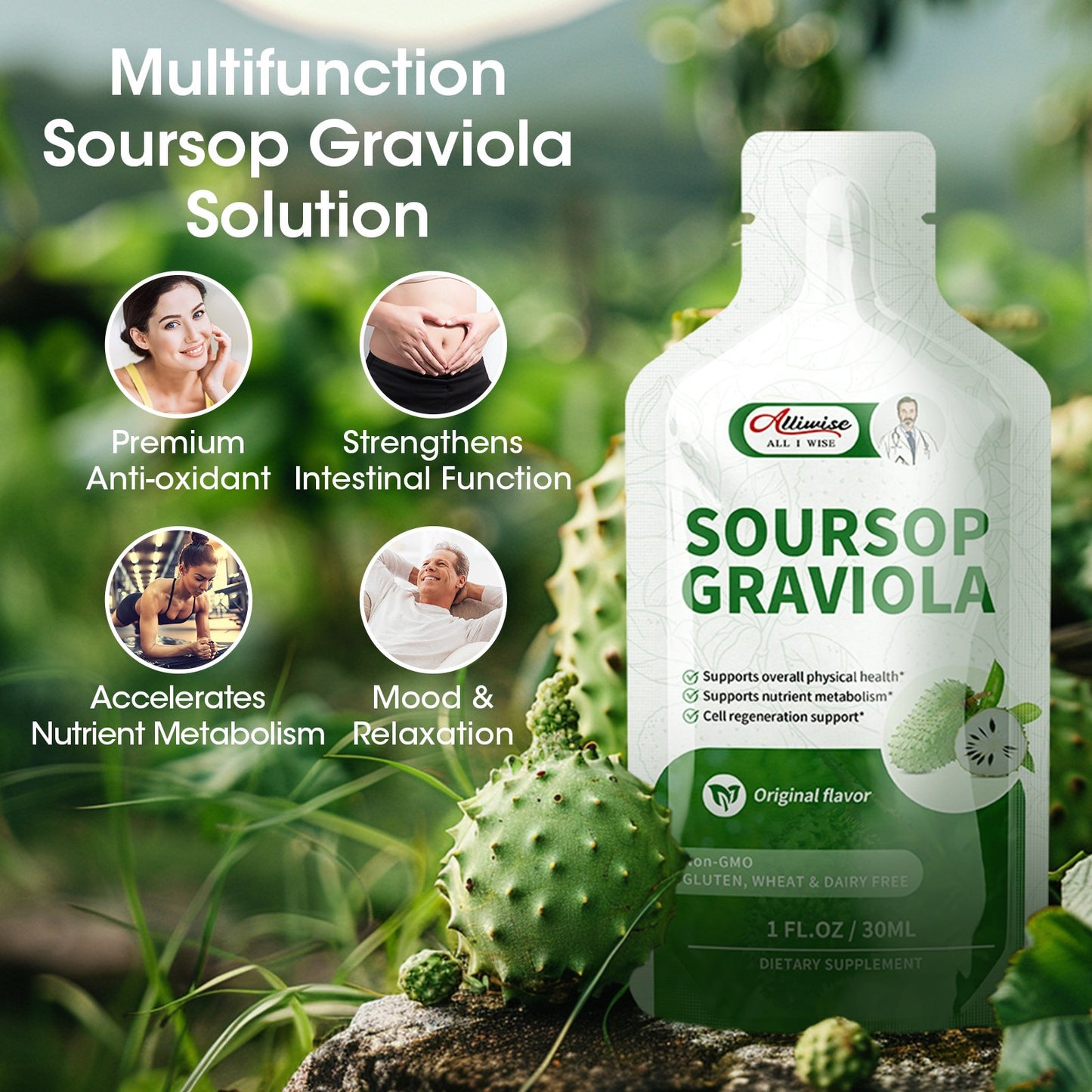 Alliwise Soursop Graviola Liquid 1800mg for Cell Support & Regeneration, Immune Boost, High Absorption Soursop Bitters Drink