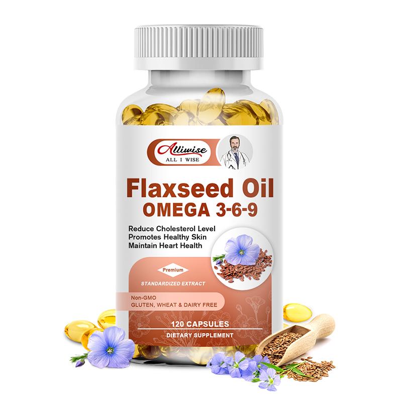 Alliwise Flaxseed Oil Softgels 1000mg Omega 3-6-9 Supplement For for Cardiovascular, Cognitive, Immune Support Healthy Hair, Skin, & Nails