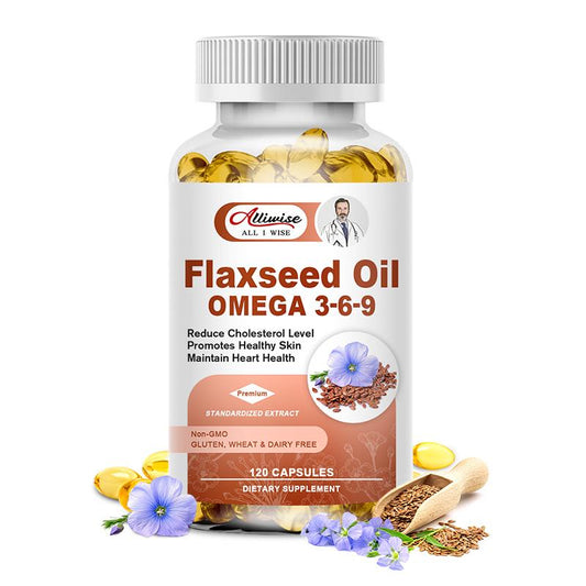 Alliwise Flaxseed Oil Softgels 1000mg Omega 3-6-9 Supplement For for Cardiovascular, Cognitive, Immune Support Healthy Hair, Skin, & Nails