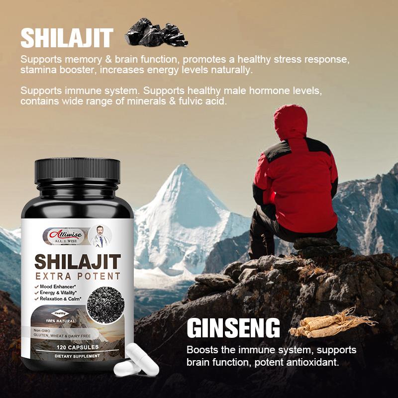 Alliwise Shilajit Supplement 400mg Enhances Athletic Performance Anti-Fatigue For Men & Women Improve Energy Levels