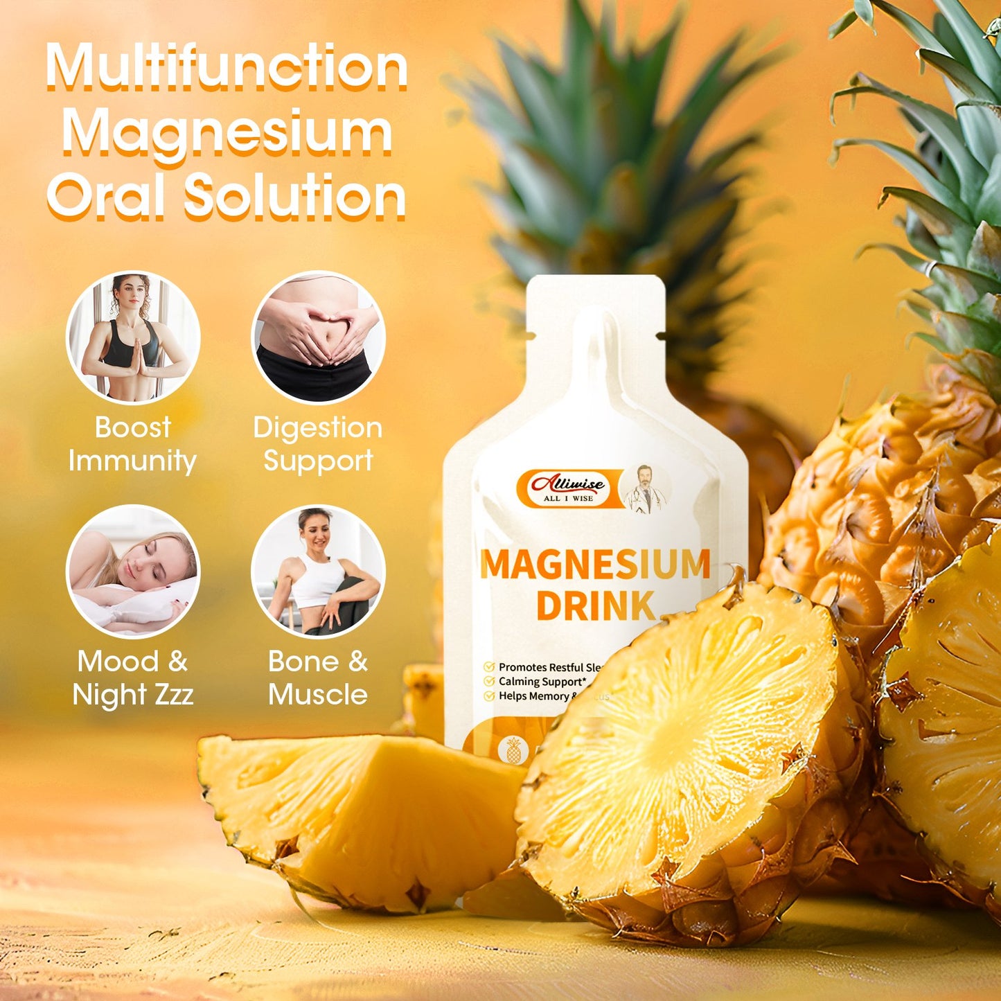 Magnesium Citrate Liquid 280mg Magnesium Drink Oral Solution with Vitamin, Zinc & Sodium Bromelain, Essential Magnesium Supplement Support Immune, Bone Health and Zzz, Pineapple Flavor, 10 Fl Oz