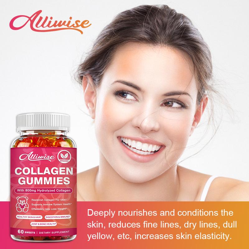 Alliwise Collagen Gummies With Vitamin C Anti Aging Skin Whitening Joint&bone Support Vitamin Gummies