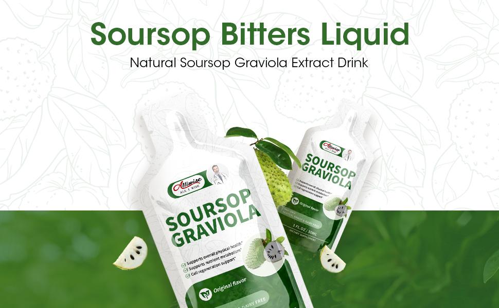Alliwise Soursop Graviola Liquid 1800mg for Cell Support & Regeneration, Immune Boost, High Absorption Soursop Bitters Drink