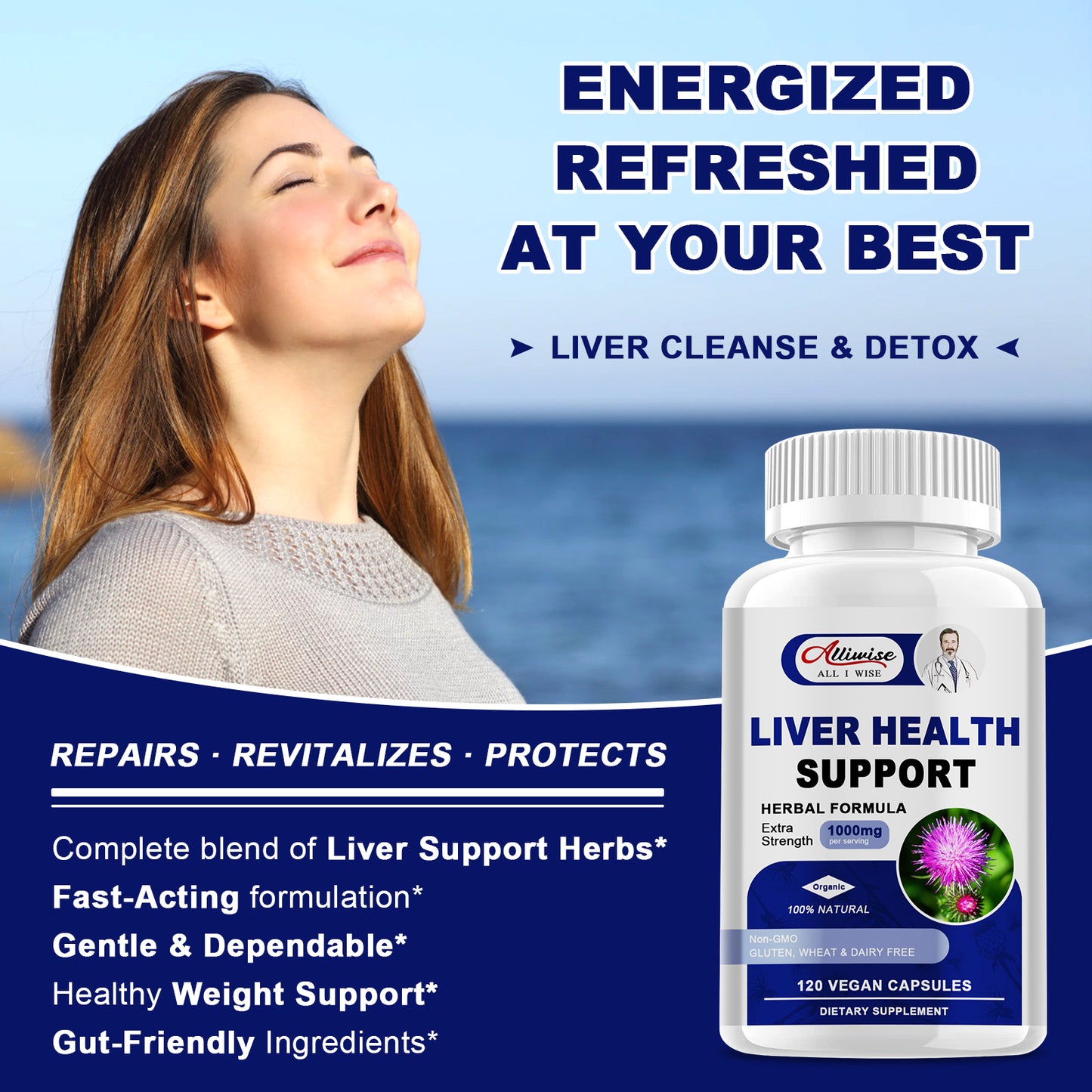 Liver Support Supplement, 120 Vegan Liver Cleanse Detox & Repair Capsules, Milk Thistle Extract with Silymarin 85%, Artichoke Extract, Dandelion & Turmeric Extract Blend, Premium Liver Health Formula