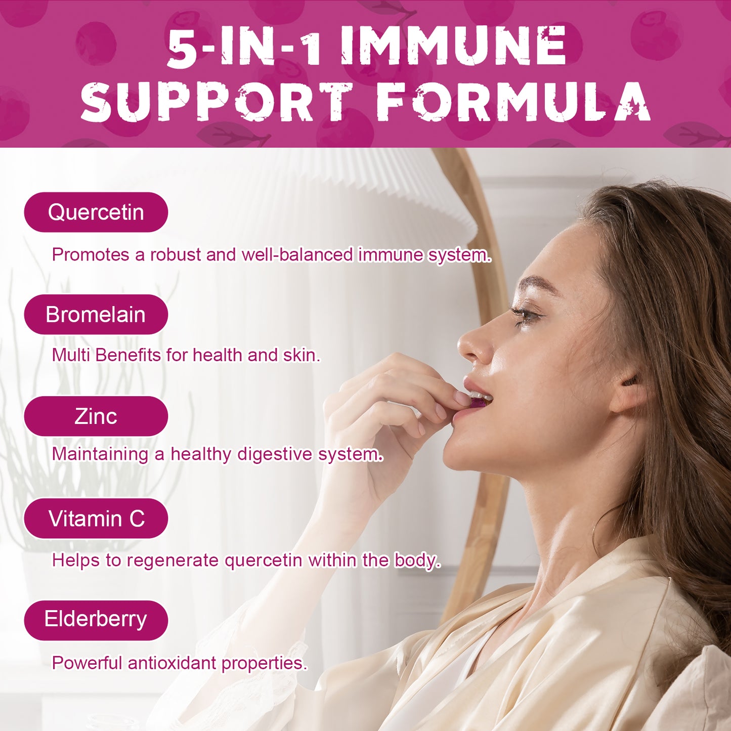 Quercetin 500mg with Bromelain, Zinc Quercetin Gummy with Vitamin C Elderberry