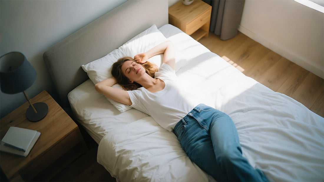 Peaceful sleep environment reflecting the calming nighttime routine supported by magnesium glycinate for relaxation and cortisol supplements for balanced stress response.