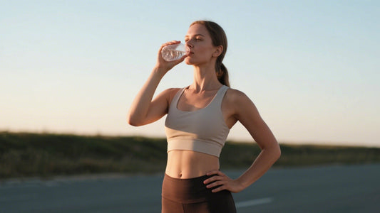 A person drinking water from a bottle in summer, highlighting healthy hydration and the importance of stay hydrated in warm weather.