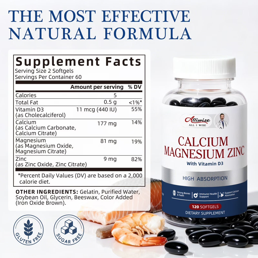 Calcium Citrate Capsule with Vitamin D,Calcium Magnesium Zinc Supplement,Support Bone & Muscle 120 Capsules