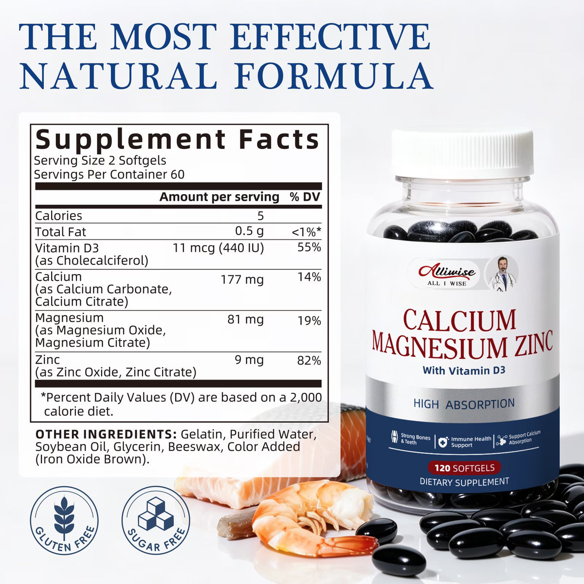 Calcium Citrate Capsule with Vitamin D,Calcium Magnesium Zinc Supplement,Support Bone & Muscle 120 Capsules