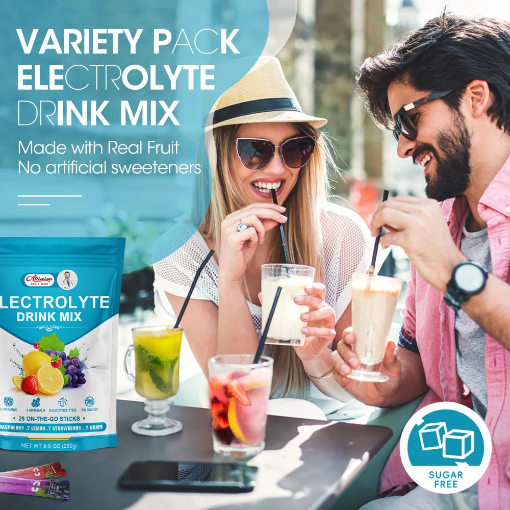 Electrolytes Powder Packets - 28 Hydration Packets - Organic Fruit Liquid Hydrate Packets for Dehydration Relief and Rehydration, Sugar Free & 0 Calorie