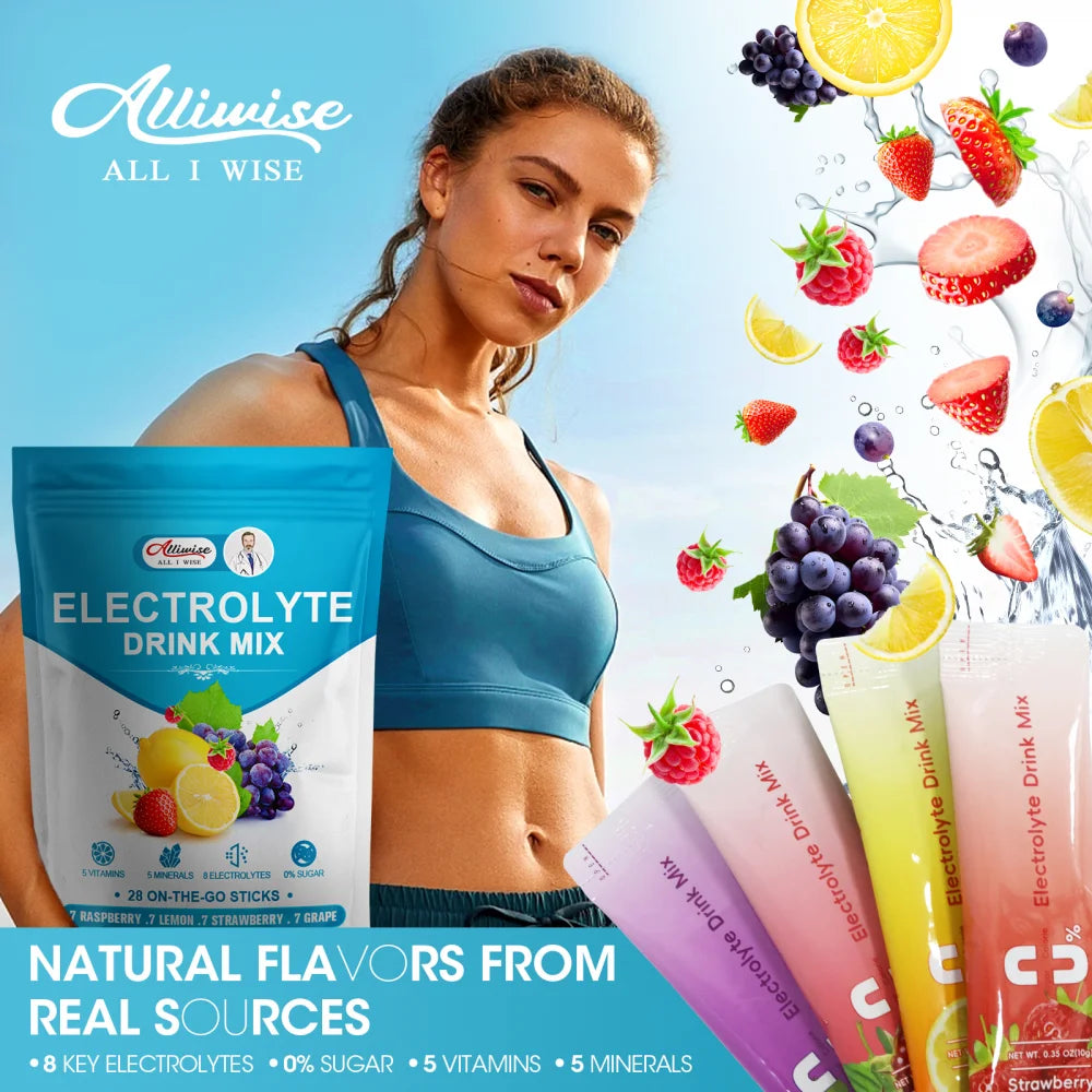 Electrolytes Powder Packets - 28 Hydration Packets - Organic Fruit Liquid Hydrate Packets for Dehydration Relief and Rehydration, Sugar Free & 0 Calorie