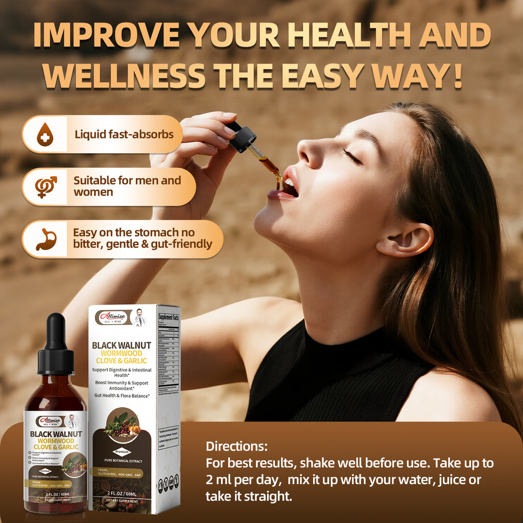 Black Walnut Wormwood Tincture – Rapid Gut Cleanse & Digestive Health with Oregano Garlic & Berberine, Wormwood Organic Tincture - Vegan & Sugar Free - 2 fl oz