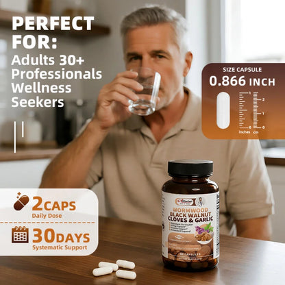 Black Walnut Wormwood Capsules, Rapid Gut Cleanse & Digestive Health with Clove Garlic Turmeric,wormwood black walnut complex, Vegan Gluten-Free, 60 Capsules