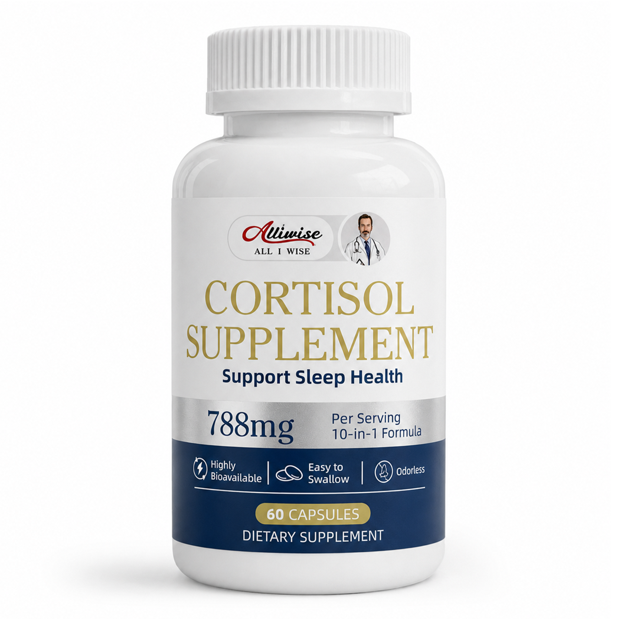 Alliwise® Cortisol Supplement 788mg 10-in-1 Sleep & Stress Support - 120ct