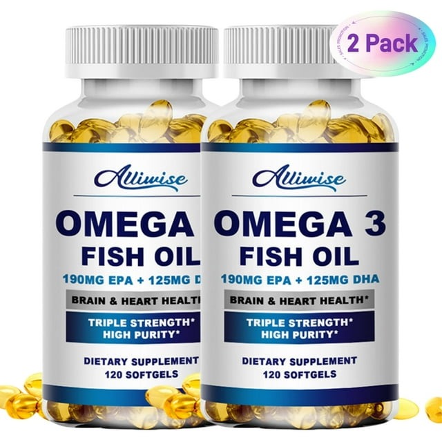 (2 Pack)Alliwise Fish Oil Softgels - Omega 3 Supplement - EPA + DHA - Heart & Brain Health Supplements - 240 Pcs