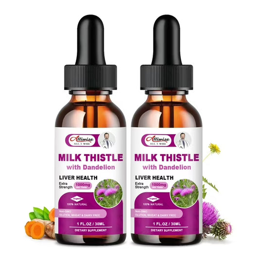 (2 Pack)Alliwise Milk Thistle Drops 1000mg,Silymarin Marianum & Dandelion Root Support Liver Health,Total 2Fl oz