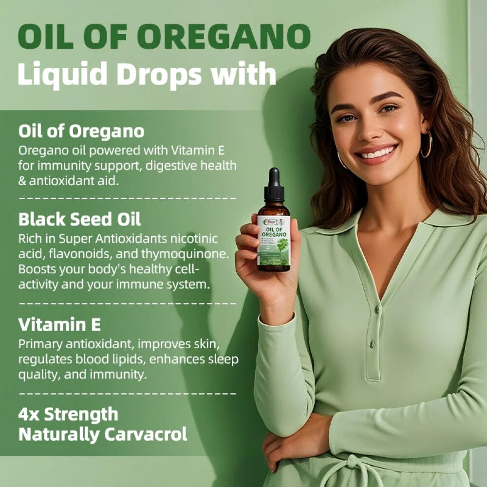 Oregano Oil Liquid Drops - Organic Oil of Oregano Drops Liquid Tincture Extract - Herbal Supplement for Immune Support, Digestive Gut Health - Pure Vegan Non-GMO, 2 fl oz