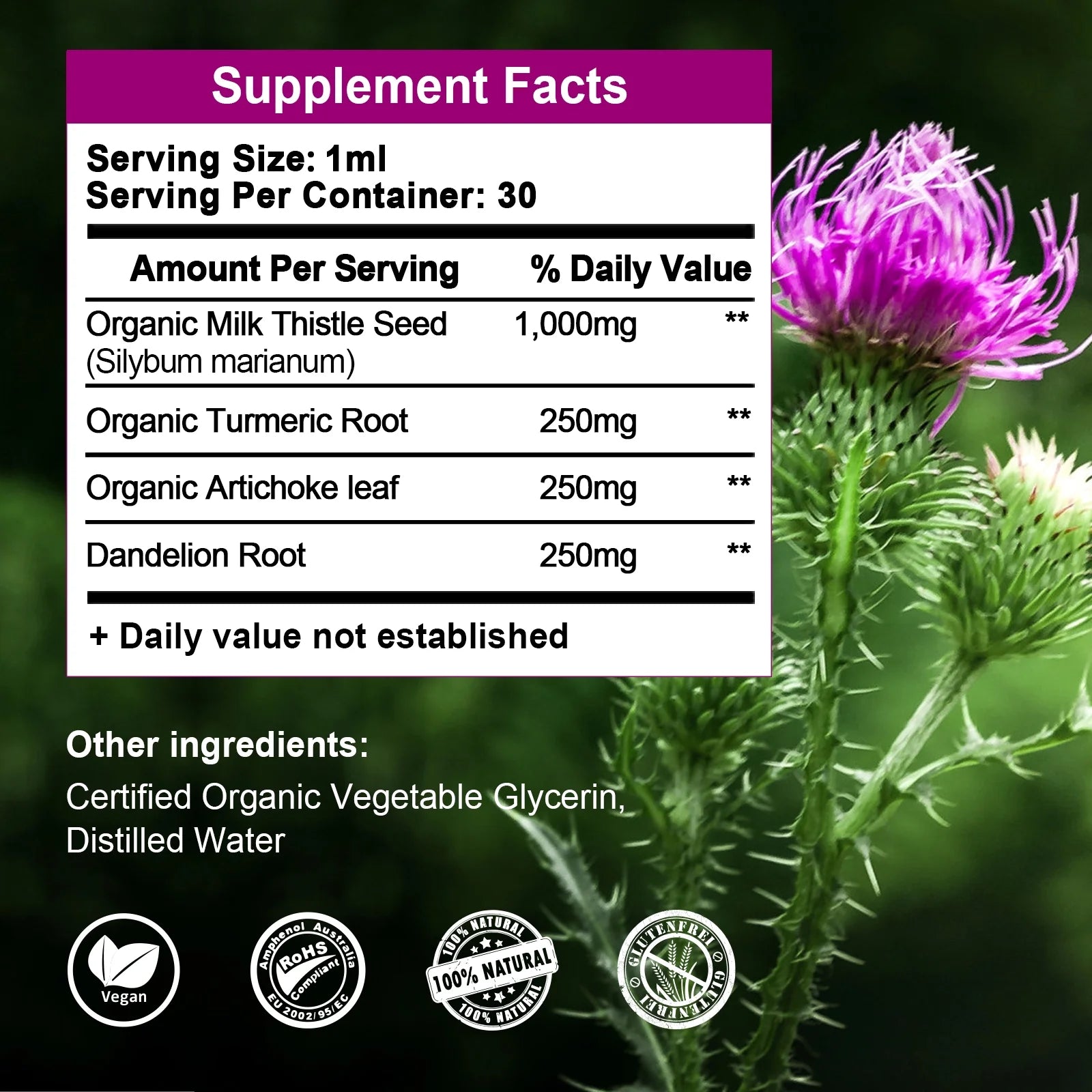 (2 Pack)Alliwise Milk Thistle Drops 1000mg,Silymarin Marianum & Dandelion Root Support Liver Health,Total 2Fl oz