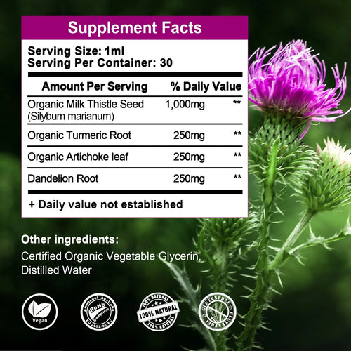 (2 Pack)Alliwise Milk Thistle Drops 1000mg,Silymarin Marianum & Dandelion Root Support Liver Health,Total 2Fl oz