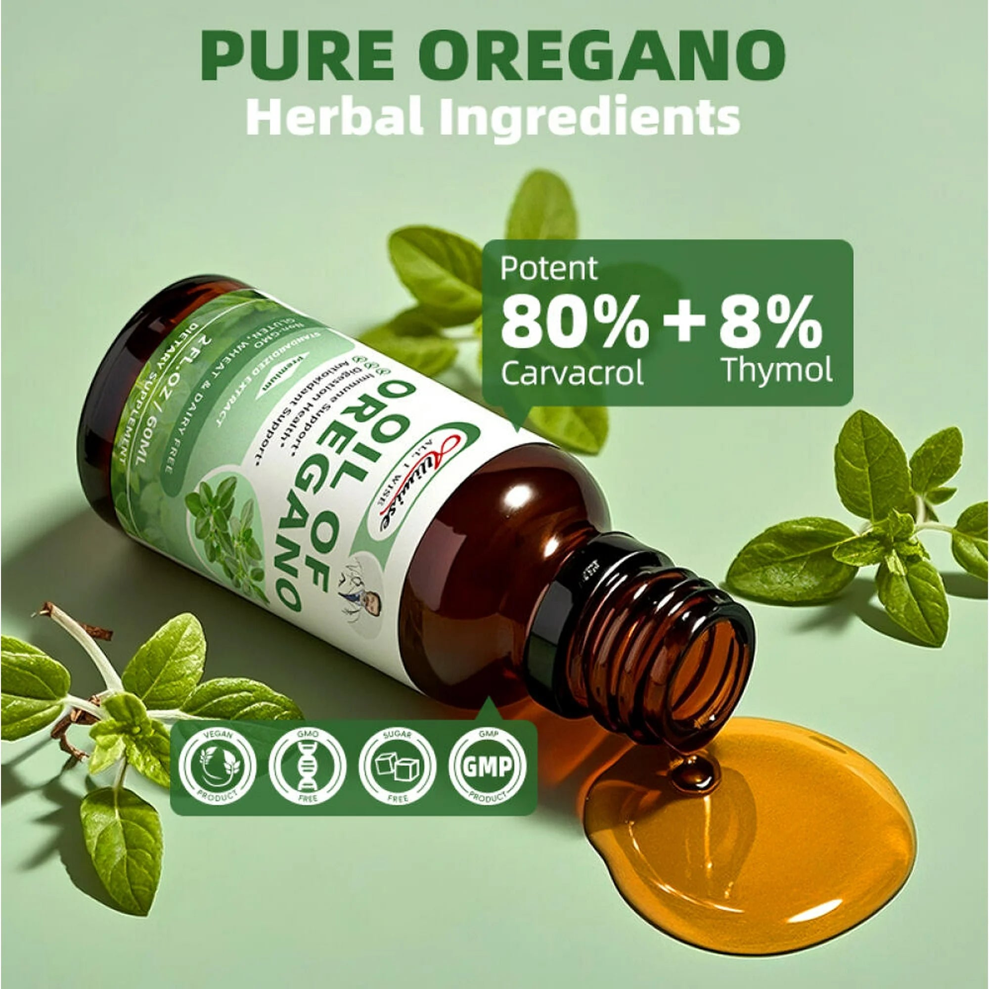 Oregano Oil Liquid Drops - Organic Oil of Oregano Drops Liquid Tincture Extract - Herbal Supplement for Immune Support, Digestive Gut Health - Pure Vegan Non-GMO, 2 fl oz