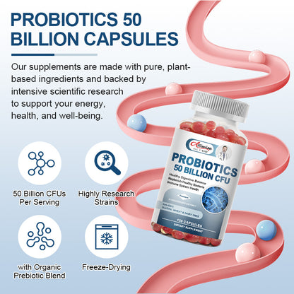 Alliwise Digestive Probiotic Soft Capsules 50 Billion CFU Daily Supplement Supports Immune/Digestive/Prostate/Gut Health and Respiratory Health For Man & Woman