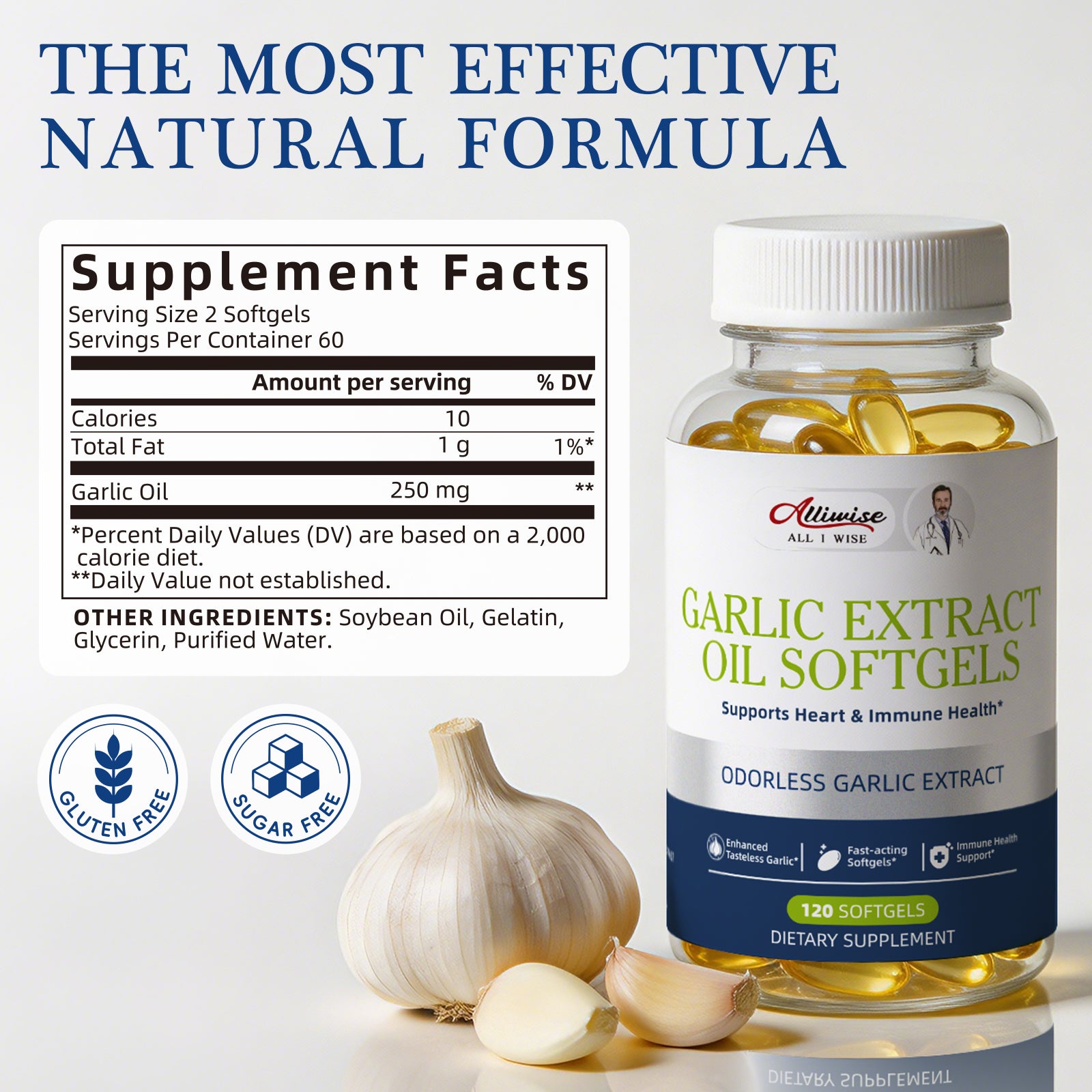 Alliwise® Odorless Garlic Extract Oil 250mg (120 Softgels)