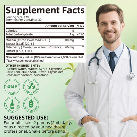 Alliwise® Mullein Leaf Liquid Drops 500mg - 2-in-1 Lung Cleanse & Detox Formula with Elderberry - Respiratory & Breathing Support, Immune & Digestion Defense (2 fl. oz. / 60 mL)
