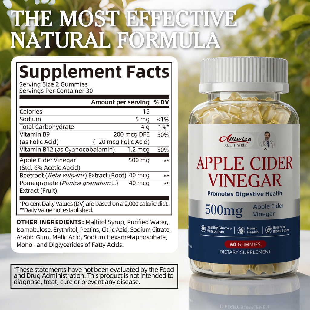 Alliwise® Apple Cider Vinegar Gummies 500mg (60 Gummies)