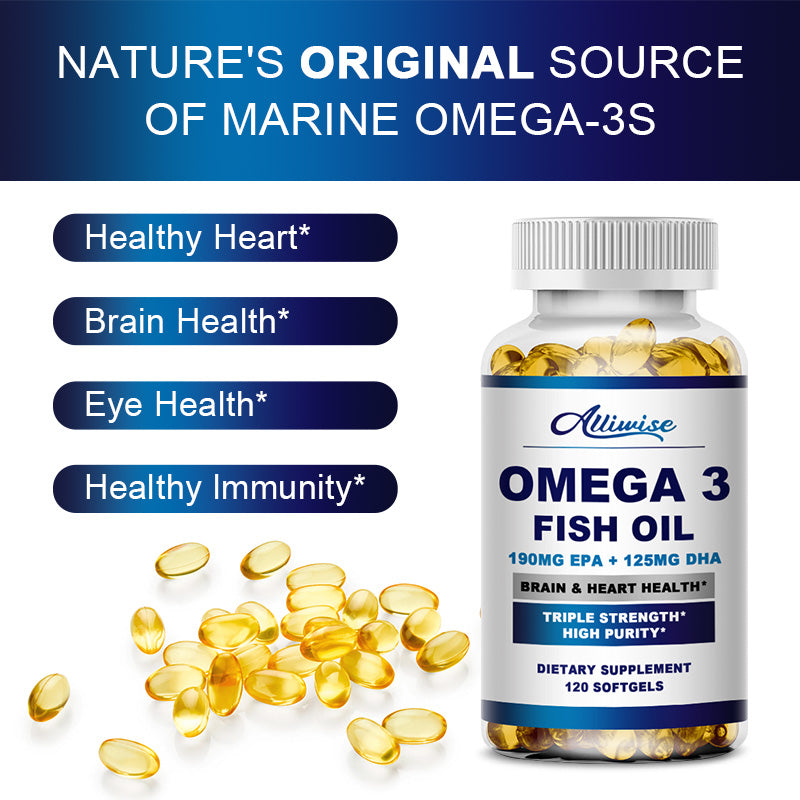 (2 Pack)Alliwise Fish Oil Softgels - Omega 3 Supplement - EPA + DHA - Heart & Brain Health Supplements - 240 Pcs