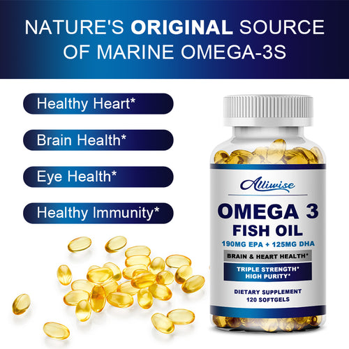 (2 Pack)Alliwise Fish Oil Softgels - Omega 3 Supplement - EPA + DHA - Heart & Brain Health Supplements - 240 Pcs