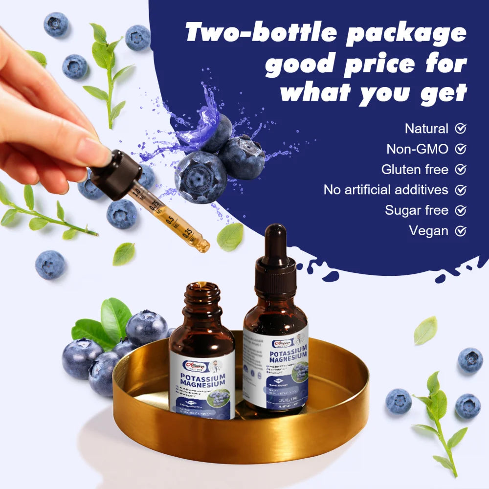 Potassium Magnesium Supplement Liquid - High Absorption Magnesium Complex & Potassium Plus Calcium, Vitamin D3, Zinc for Bone, Energy, Immune Support - Sugar Free & Vegan, 2 fl oz